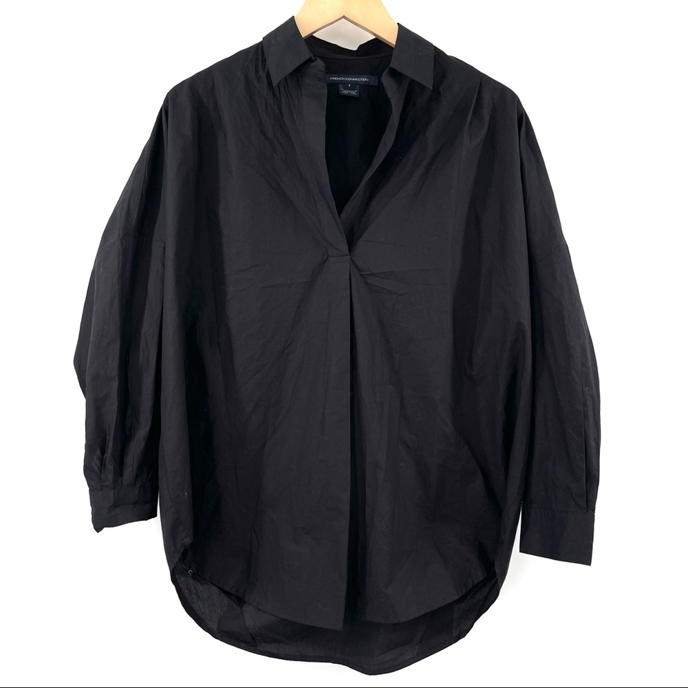 French Connection Rhodes Poplin Oversized Blouse Crepe Pop Over Size Small NWT